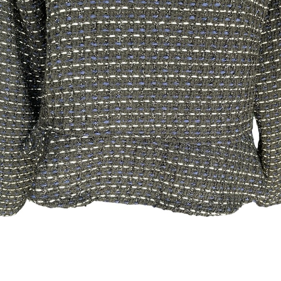 Anthropologie Dolan Black/Blue/Silver Tweed Open Front Peplum Blazer Jacket (L) - Picture 8 of 14